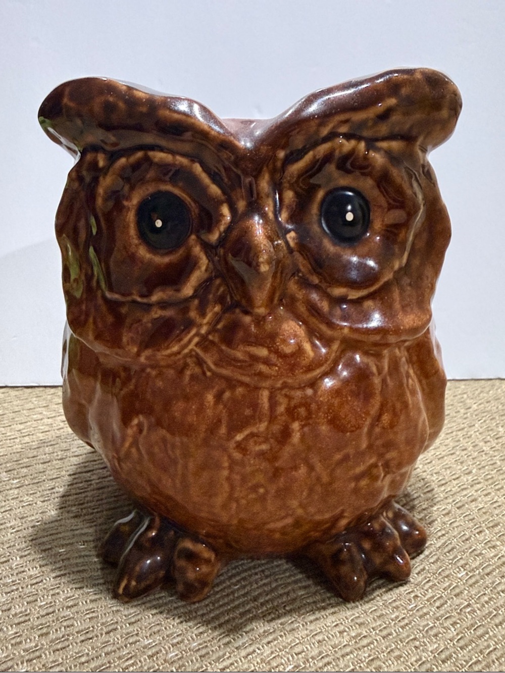 Glossy Brown Ceramic Owl Figurine for Home Decor